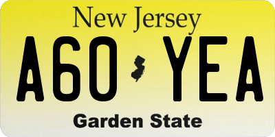 NJ license plate A60YEA