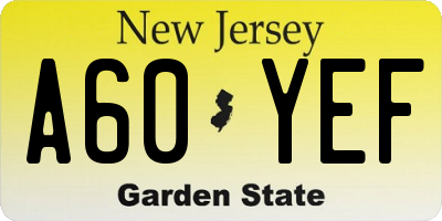 NJ license plate A60YEF