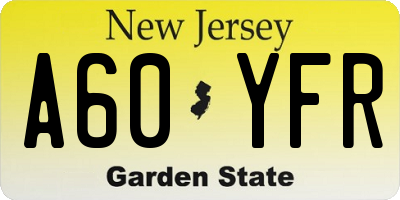 NJ license plate A60YFR