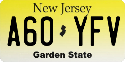NJ license plate A60YFV