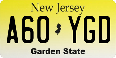 NJ license plate A60YGD