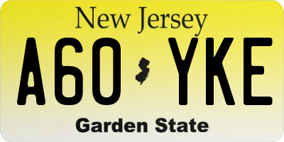 NJ license plate A60YKE