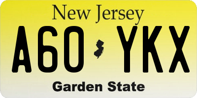 NJ license plate A60YKX