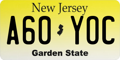 NJ license plate A60YOC