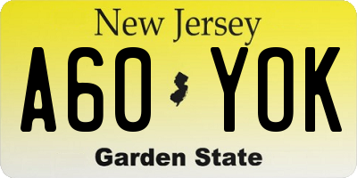 NJ license plate A60YOK