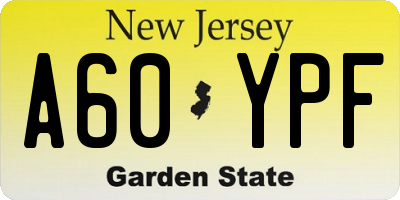 NJ license plate A60YPF