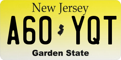 NJ license plate A60YQT