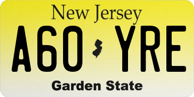 NJ license plate A60YRE