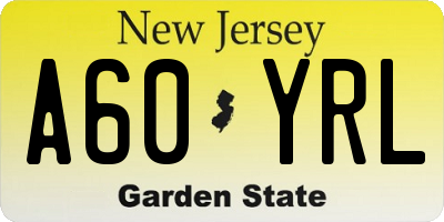 NJ license plate A60YRL