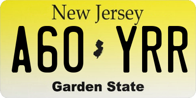 NJ license plate A60YRR