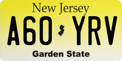 NJ license plate A60YRV