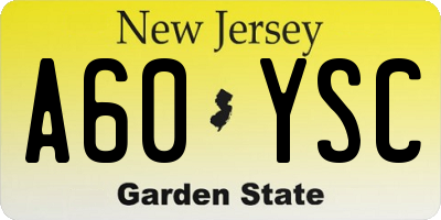 NJ license plate A60YSC