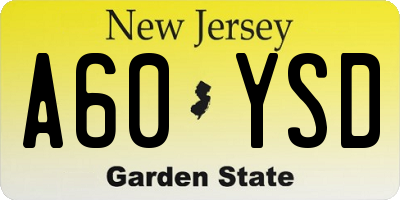 NJ license plate A60YSD