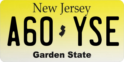 NJ license plate A60YSE