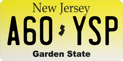 NJ license plate A60YSP