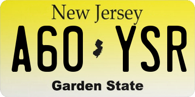 NJ license plate A60YSR