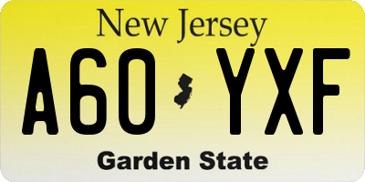 NJ license plate A60YXF