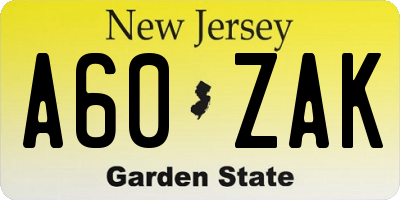 NJ license plate A60ZAK