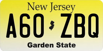 NJ license plate A60ZBQ
