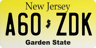 NJ license plate A60ZDK