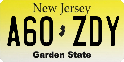 NJ license plate A60ZDY