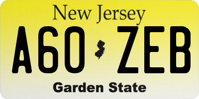 NJ license plate A60ZEB