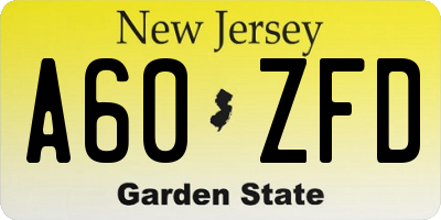 NJ license plate A60ZFD