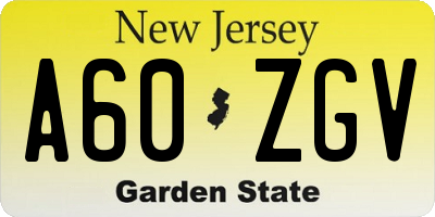NJ license plate A60ZGV