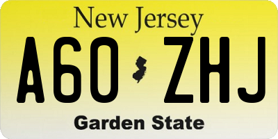 NJ license plate A60ZHJ