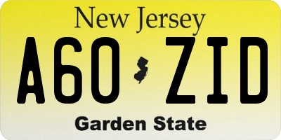NJ license plate A60ZID