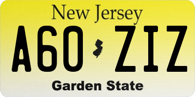 NJ license plate A60ZIZ