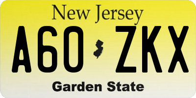 NJ license plate A60ZKX