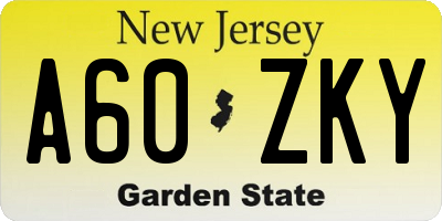 NJ license plate A60ZKY