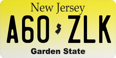 NJ license plate A60ZLK