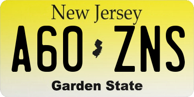 NJ license plate A60ZNS