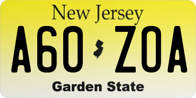 NJ license plate A60ZOA
