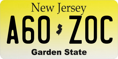 NJ license plate A60ZOC
