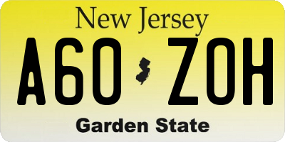 NJ license plate A60ZOH