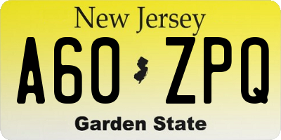 NJ license plate A60ZPQ