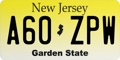 NJ license plate A60ZPW
