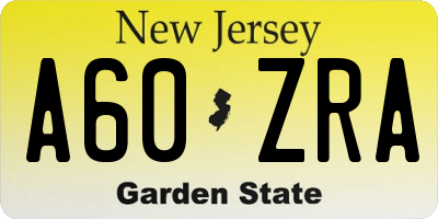 NJ license plate A60ZRA