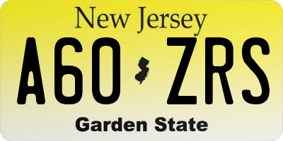 NJ license plate A60ZRS