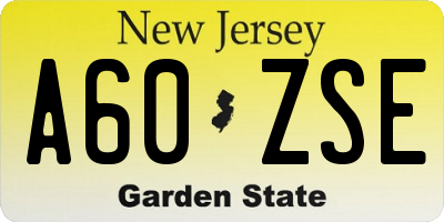 NJ license plate A60ZSE