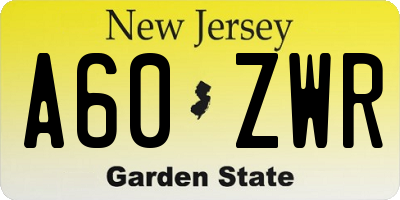 NJ license plate A60ZWR