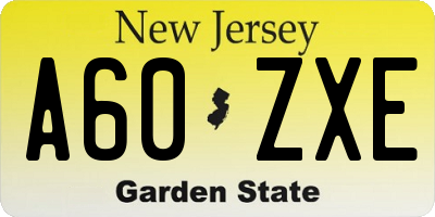 NJ license plate A60ZXE