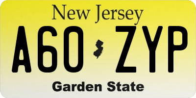 NJ license plate A60ZYP