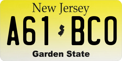 NJ license plate A61BCO