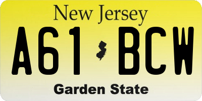 NJ license plate A61BCW