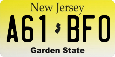 NJ license plate A61BFO