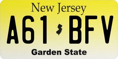 NJ license plate A61BFV